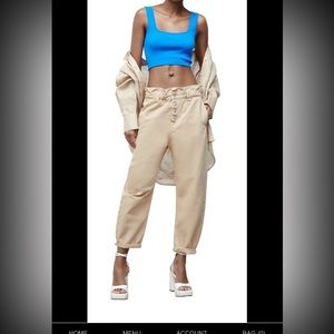[ZARA] Tan Cropped Paperbag Waist Panta